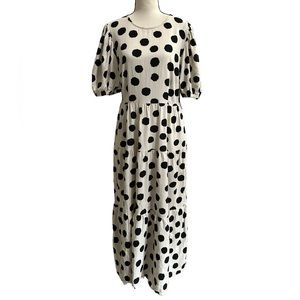 Who What Wear Polka Dot Puff Sleeve Tiered Skirt Maxi Dress